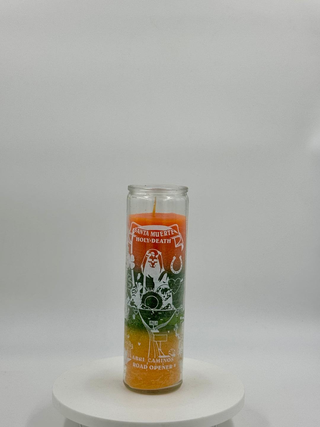 HOLY DEATH (SANTA MUERTE) OPEN ROADS Orange, Green, Yellow -Candle/Vela