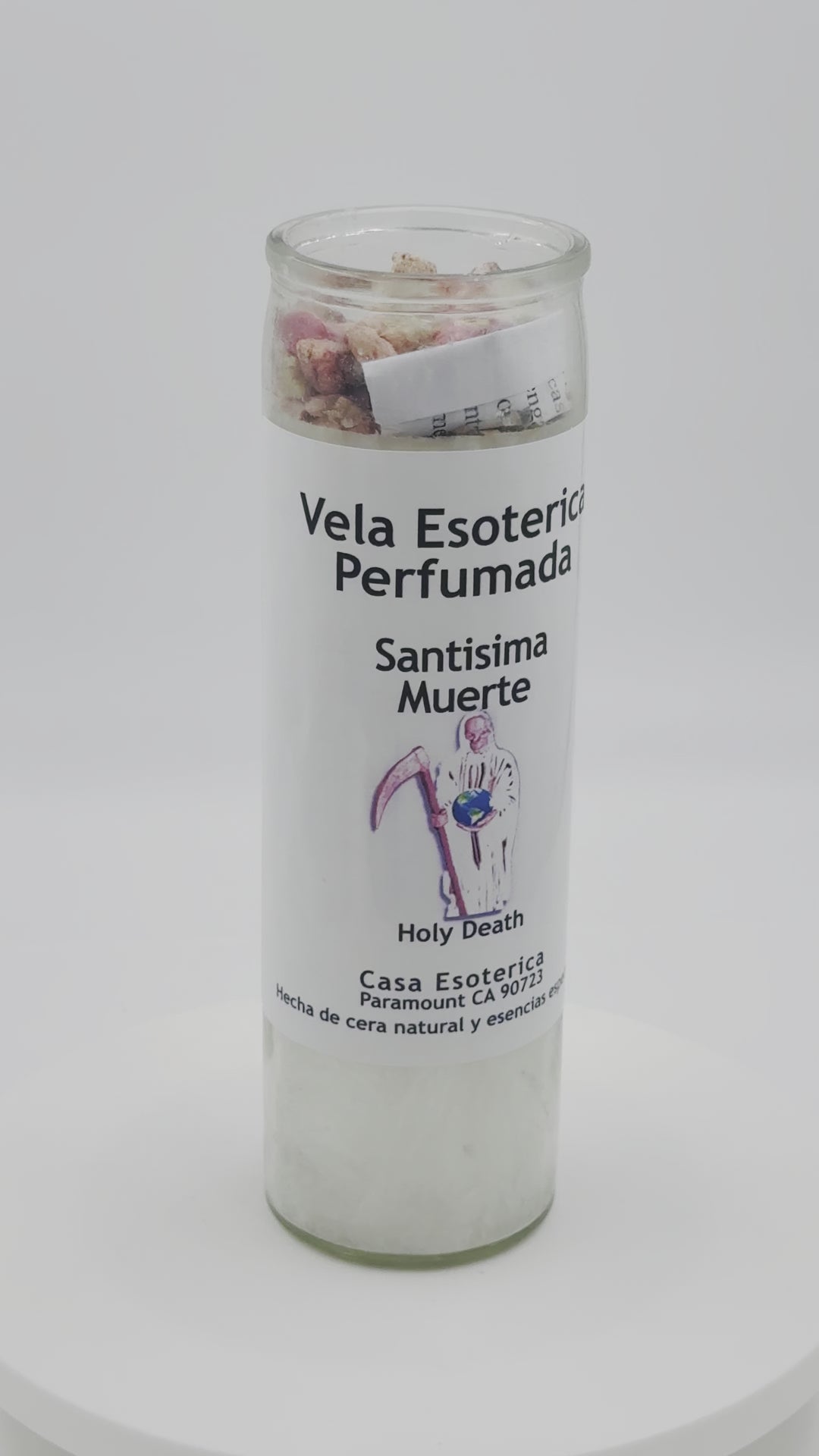HOLY DEATH WHITE(SANTISIMA MUERTE BLANCA) -Palm Wax Candle/Vela